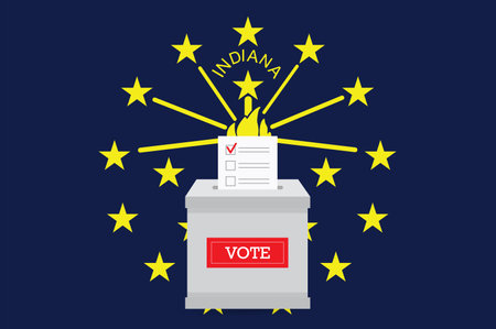Presidential elections in Indiana state. State flag and ballot box voting set.のイラスト素材