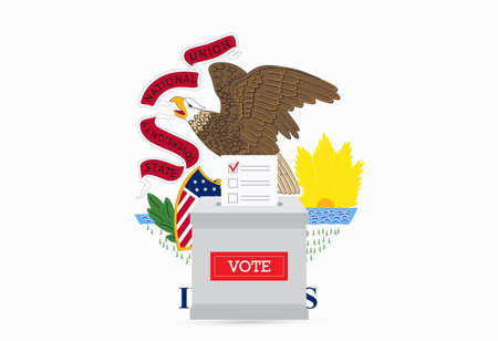 Presidential elections in Illinois state. State flag and ballot box voting set.のイラスト素材