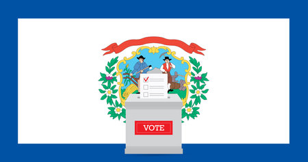 Presidential elections in Virginia state. State flag and ballot box voting set.のイラスト素材