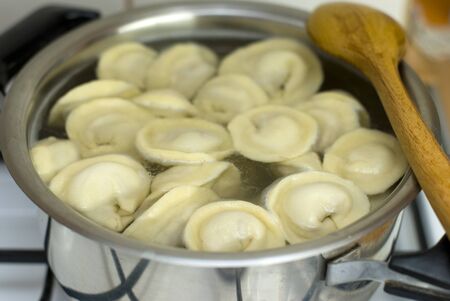 Russian pelmeni meal cooked in a panの写真素材
