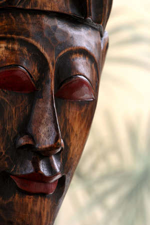 Ethnic hand carved wooden mask with copy space.の写真素材