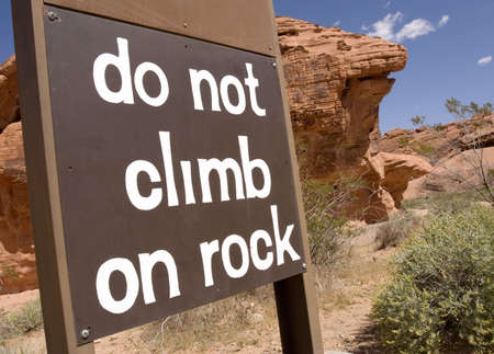 Do not climb sign in The Valley of Fire State Park, Nevada.の写真素材