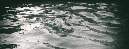 Abstract Water Surface. Full frame panorama banner with rippled water. Monochrome textured water...
