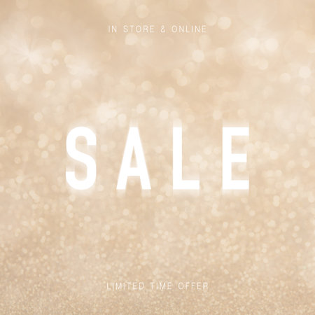 Sale poster design over golden lights with graduated bands of different sparkling and twinkling bokeh from party lights and glitter for your seasonal advertの写真素材