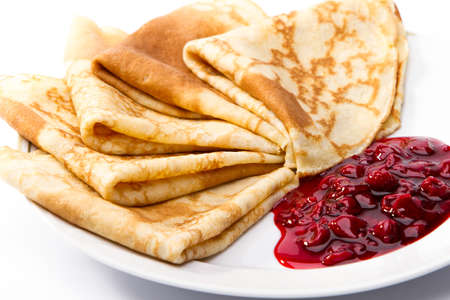 Pancakes with cherriesの写真素材