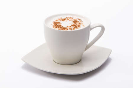 Cup of white coffee with chocolateの写真素材