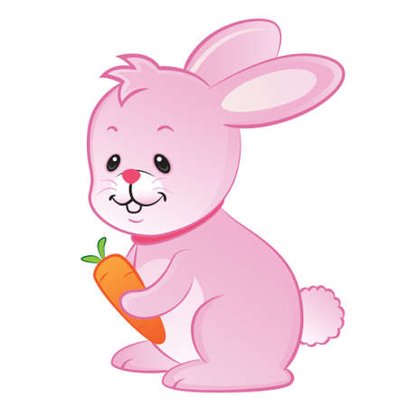 Little pink rabbit with carrot isolatedのイラスト素材