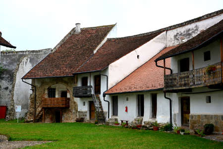 Courtyard of the fortified church Harman (Honigburg), Transylvaniaの写真素材