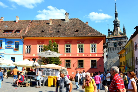 Market Square. Urban landscape in the downtown of the medieval Sighisoara, Transylvania.のeditorial素材