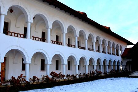 Courtyard of Monastery Sambata. Fagaras, Transylvania. Monastery Sambata is a Romanian Orthodox monastery in Sambata de Sus, Brasov County, in the Transylvania region of Romania.の写真素材