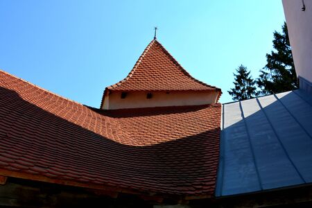 Courtyard of the fortified medieval church in Dirjiu, Transylvaniaの写真素材