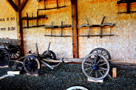 Peasant Museum in Dumbrava Sibiului, Transylvania In Dumbrava Sibiului;Romanian Peasant Museum with many pieces of inventory of a peasant.のeditorial素材