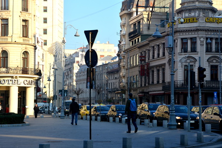 Typical urban landscape in the centre of Bucharest - Bucuresti Bucharest is the capital of Romania. Bucharest have 3 millions inhabitants and many historical vestiges.のeditorial素材