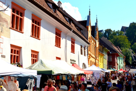 Medieval city Sighisoara. Urban landscape in the downtown of the medieval city Sighisoara, Transylvania.のeditorial素材