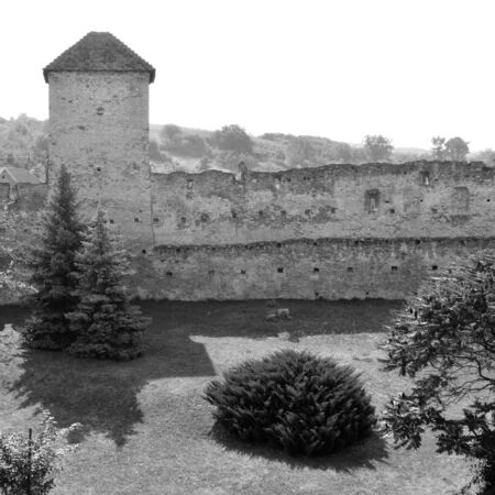 Black and White.Medieval fortified saxon church in Calnic, Transylvania Câlnic village is known for its castle, which is on UNESCO's list of World Heritage Sites. Câlnic Citadel, first mentioned in 1269, is very well preserved. Built as a noble's residencの写真素材