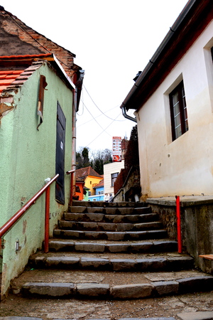 Medieval city Sighisoara. Urban landscape in the downtown of the medieval city Sighisoara, Transylvania.のeditorial素材