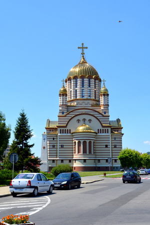 Orthodox Cathedral in the city Fagaras.Fagaras is an old romanian town with a rich medieval history, situated in the centre of Transylvania, Romania.のeditorial素材