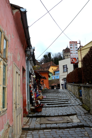 Medieval city Sighisoara. Urban landscape in the downtown of the medieval city Sighisoara, Transylvaniaのeditorial素材
