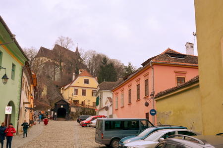 Medieval city Sighisoara. Urban landscape in the downtown of the medieval city Sighisoara,...
