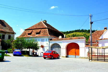 Typical rural landscape and peasant houses in  VÄrd,Wierd, Viert, a saxon village in the commune ChirpÄr from Sibiu County, Transylvania, Romania.のeditorial素材