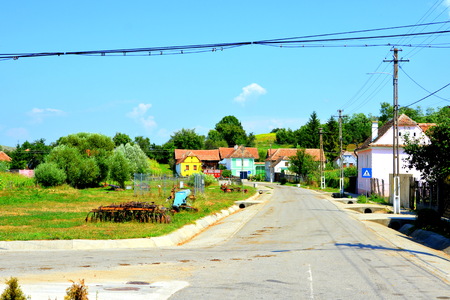 Typical rural landscape and peasant houses in  VÄrd,Wierd, Viert, a saxon village in the commune ChirpÄr from Sibiu County, Transylvania, Romania.の写真素材