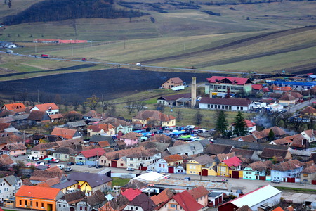 Typical urban landscape in the city Rupea-Reps. It was Dacian settlement (Rumidava) and later, during the Roman occupation, the name was changed to Rupes (rock or stone - in Latin).の写真素材
