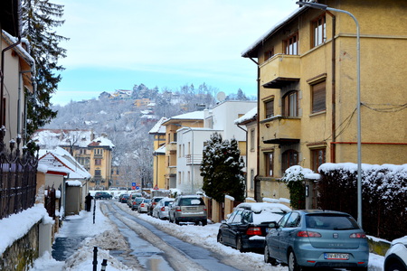 Typical urban landscape of the city Brasov, a town situated in Transylvania, Romania, in the center of the country. 300.000 inhabitants.のeditorial素材