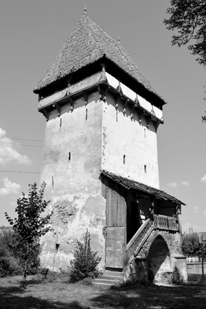 Fortified medieval saxon evangelic church  in Agnita- Agnetheln, mentioned for the first time in a Saxon document from 1280, a town with a craft tradition, renowned by the old German guilds of tanners, shoemakers, tailors, dogars and pottersのeditorial素材