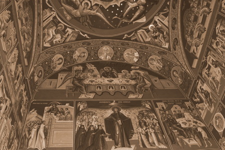 Orthodox icons in the Saint Ana-Rohia Monastery. The monastery is situated in a natural place on the hillside of a hill. It was built in 1926のeditorial素材