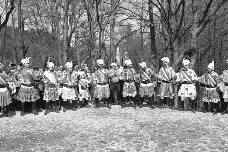 Brasov, Transylvania, Romania, April 15 2018, Riders celebrating of the day so call Juni Parade. A millennial  christian romanian traditionのeditorial素材