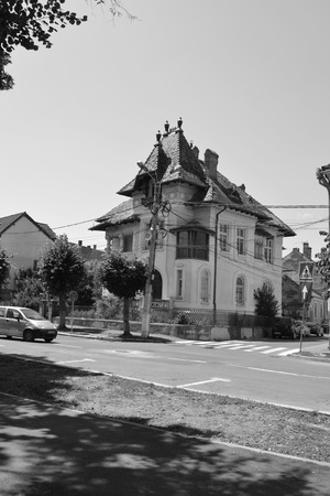 Typical urban landscape. Fagaras is an old romanian town with a rich medieval history, situated in the centre of Transylvania, Romania.のeditorial素材