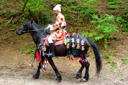 Brasov, Transylvania, Romania, May 05 2019, Riders celebrating of the day so call Juni Parade. A millennial  christian romanian tradition.のeditorial素材