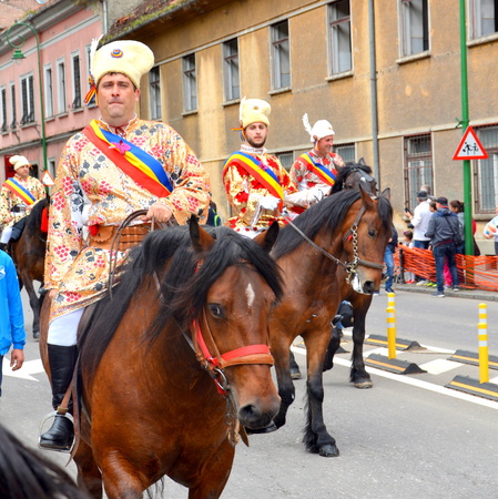 Brasov, Transylvania, Romania, May 05 2019, Riders celebrating of the day so call Juni Parade. A millennial  christian romanian tradition.のeditorial素材