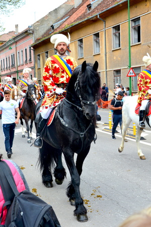 Brasov, Transylvania, Romania, May 05 2019, Riders celebrating of the day so call Juni Parade. A millennial  christian romanian tradition.のeditorial素材