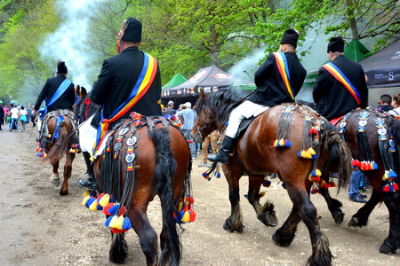 Brasov, Transylvania, Romania, May 05 2019, Riders celebrating of the day so call Juni Parade. A...