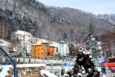 Typical urban landscape of the city Brasov, a town situated in Transylvania, Romania, in the center of the countryのeditorial素材