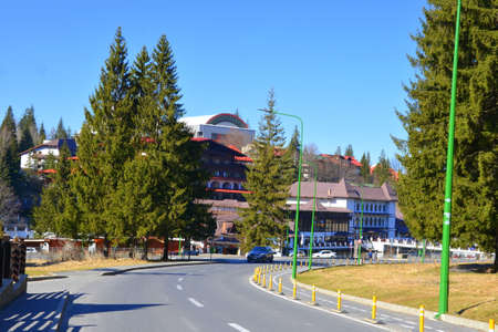 Winter and touristic station Poiana Brasov, 12 km from Brasov, a town situated in Transylvania, Romania, in the center of the countryのeditorial素材