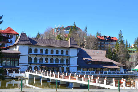 Winter and touristic station Poiana Brasov, 12 km from Brasov, a town situated in Transylvania, Romania, in the center of the countryのeditorial素材