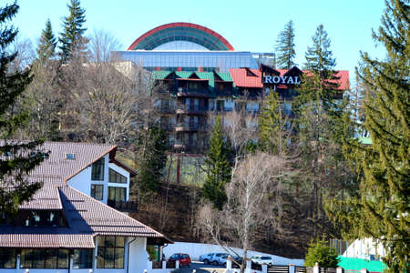 Winter and touristic station Poiana Brasov, 12 km from Brasov, a town situated in Transylvania, Romania, in the center of the countryのeditorial素材