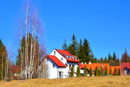 Winter and touristic station Poiana Brasov, 12 km from Brasov, a town situated in Transylvania, Romania, in the center of the countryのeditorial素材