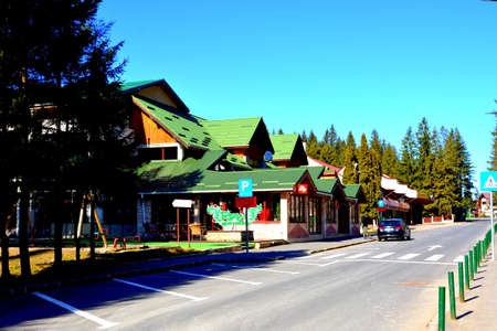 Winter and touristic station Poiana Brasov, 12 km from Brasov, a town situated in Transylvania, Romania, in the center of the countryのeditorial素材