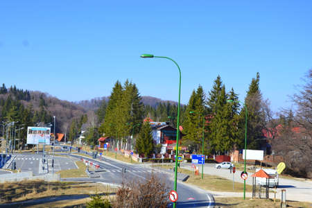 Winter and touristic station Poiana Brasov, 12 km from Brasov, a town situated in Transylvania, Romania, in the center of the countryのeditorial素材
