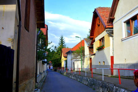 Cvartal Schei and old houses. Typical urban landscape of the city Brasov, a town situated in Transylvania, Romania, in the center of the countryの写真素材