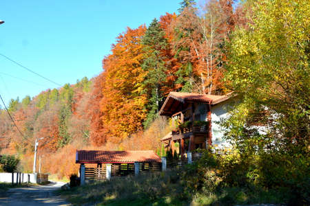 Autumn view of the village of Melnik in Balkan Mountains, Bulgariaの写真素材