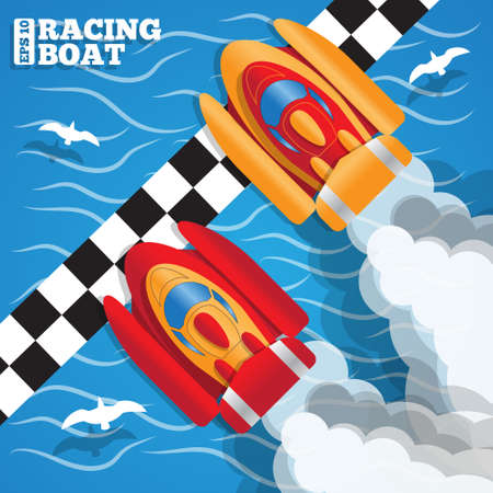 The racing boats at the finish line. View from above. Vector illustration.のイラスト素材