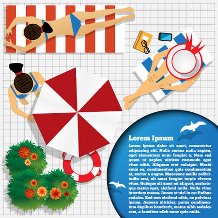 Pool. A place to rest of people. View from above. Vector illustration.のイラスト素材