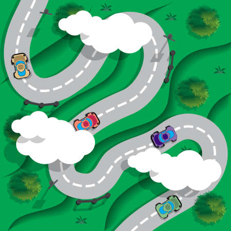 Mountain road with cars. View from above. Vector illustration.のイラスト素材