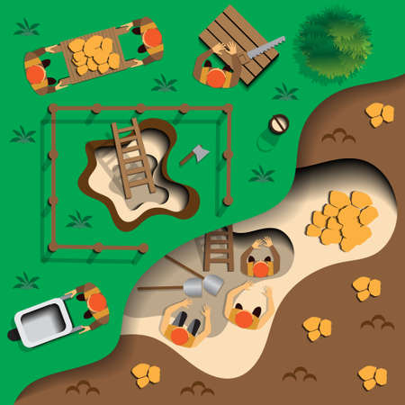 Miners at work. View from above. Vector illustration.のイラスト素材