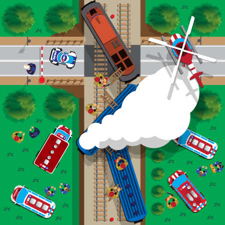 Train wreck. View from above. Vector illustration.のイラスト素材