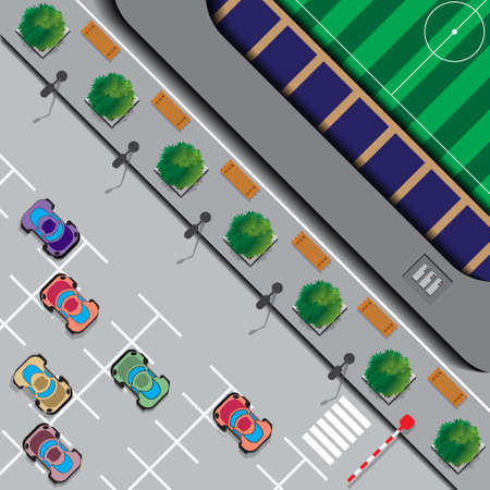 Map of the stadium with a football field. View from above. Vector illustration.のイラスト素材
